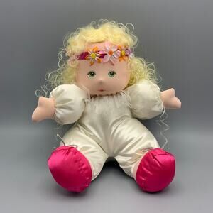 Soft Satin Sweetheart Doll 1983 Blond Green Eyes AMTOY Plush Flower Child Girl